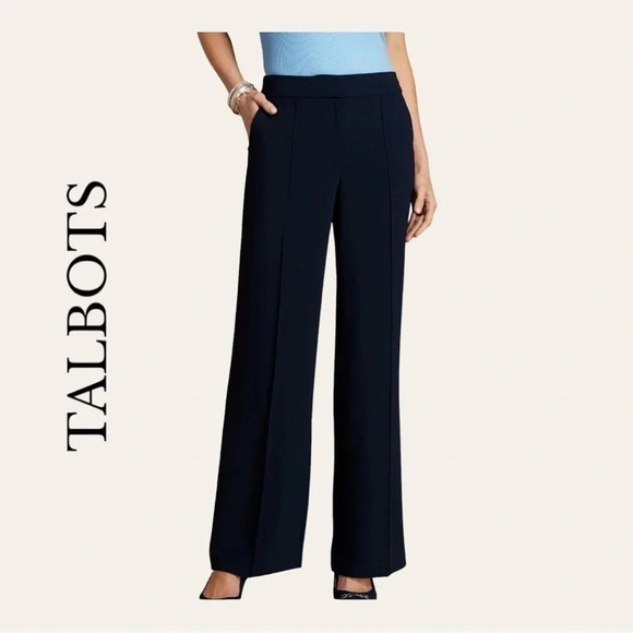 0401W. Talbots EASY TRAVEL WIDE LEG PANTS BLACK IN COLOR SIZE 6 BUSINESS CASUAL - Picture 1 of 10
